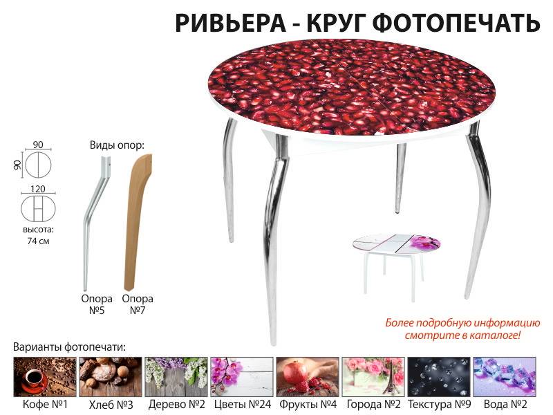 стол обеденный ривьера круг фотопечать в Уфе