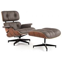 кресло eames style lounge chair кожа коричневое в Уфе