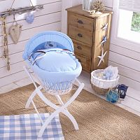 колыбель-переноска gift wicker moses basket белая, голубое белье в Уфе